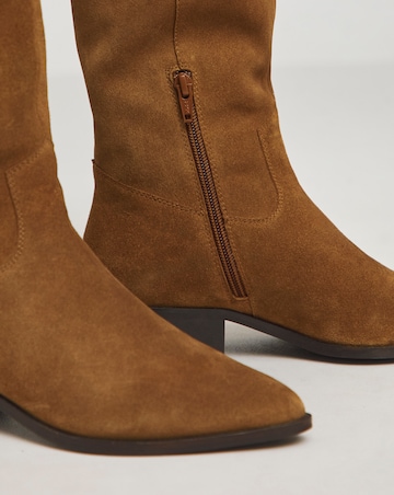 Yves Knee High Suede Cowboy Boots Wide E Fit Curvy Calf