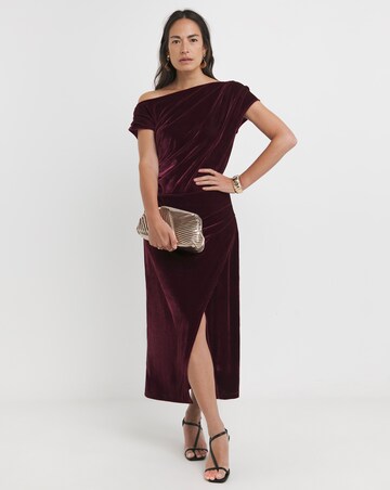 Velvet Asymmetric Neckline Midi Dress