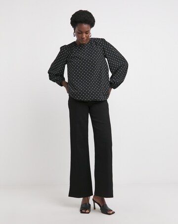 Crew Neck Blouson Sleeve Blouse - Black Spot