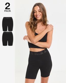 Pretty Secrets (2 Pack) Cotton Comfort Lace Trim Shorts Black/Black