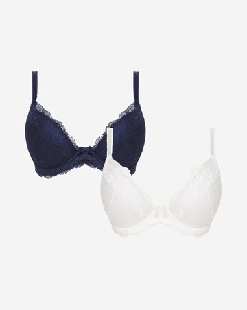 Pretty Secrets (2 Pack) Ella Lace Padded Plunge Wired Bras (B-K) Navy/White