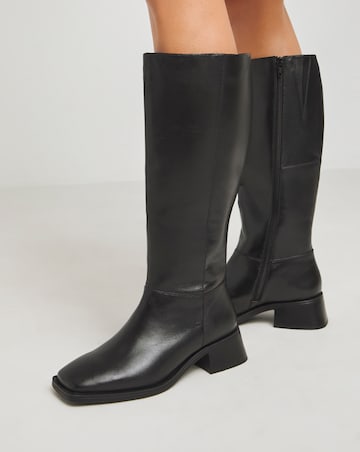 Heavenly Soles Velma Leather Knee High Boots - Wide Fit (E) & Super Curvy Calf