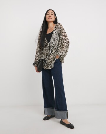 Leopard Print Mesh Tie Front Blouse