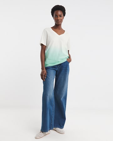 Pure Cotton V-Neck Short Sleeve Ombre T-Shirt