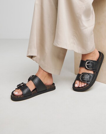 Hanoi Leather Double Buckle Footbed Sandals - Wide Fit (E)