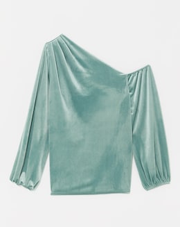 Blue Off The Shoulder Velvet Top