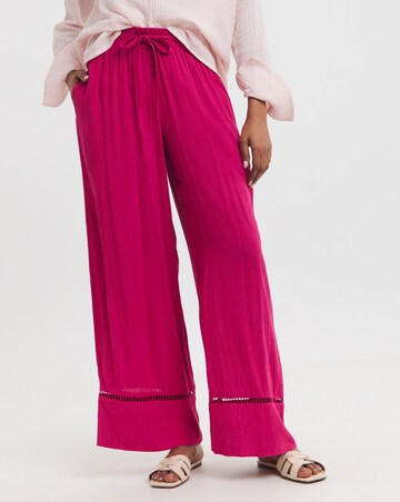 Raspberry Crinkle Shirred Waist Wide Leg Trousers