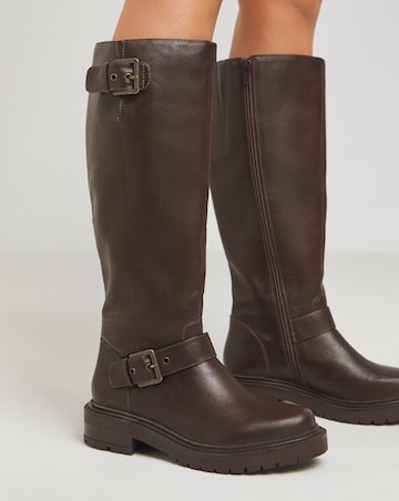 Eden Buckle Detail Knee High Boots - Wide Fit (E) & Super Curvy Calf