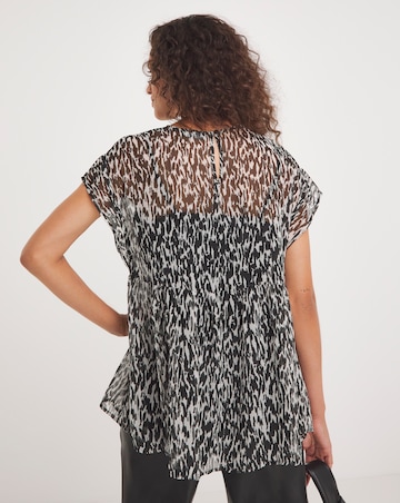 Mono Print Sheer Smocked Top With Cami