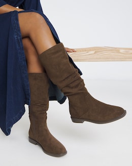 Pebble Knee High Ruched Boots - Wide Fit (E) &amp; Super Curvy Calf