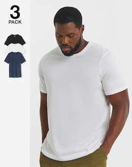 3 Pack Crew Neck T-Shirts Long Length - Black/White/Navy