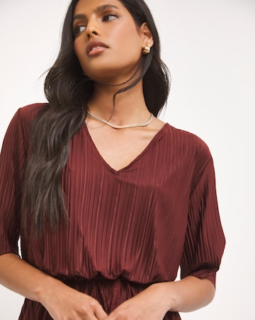 Burgundy Jersey Plisse Dress