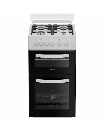 Hotpoint HTG5GCWL 50cm Gas Twin Cooker with Glass Lid - White + installation