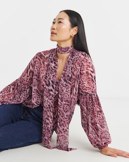 Georgette Collarless Tie Detail Blouse