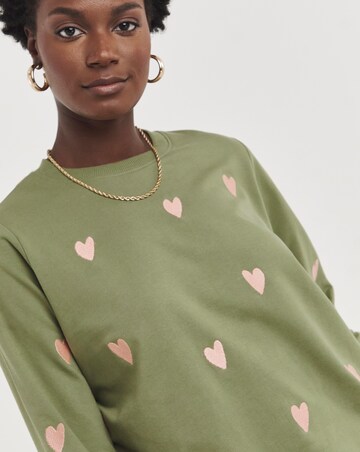 Khaki Embroidered Heart Sweatshirt