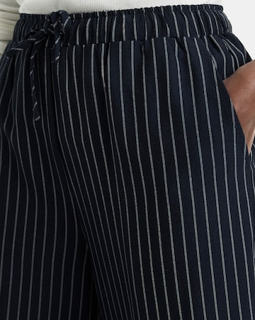 Soft Pull On Navy Pinstripe Wide Leg Trousers