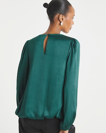 Womens Satin Bubble Hem Blouse - Green