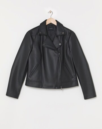 Black Double Zip Faux Leather Biker
