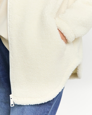 Cream Borg Longline Zip Up Jacket