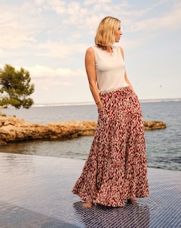 Printed Textured Crinkle Tiered Maxi Skirt