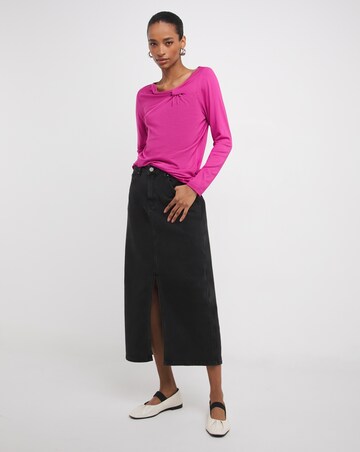 Magenta Twist Asymmetric Neck Long Sleeve Top