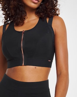 Figleaves Two Layer Zip Front Sports Bra (B-F) Black
