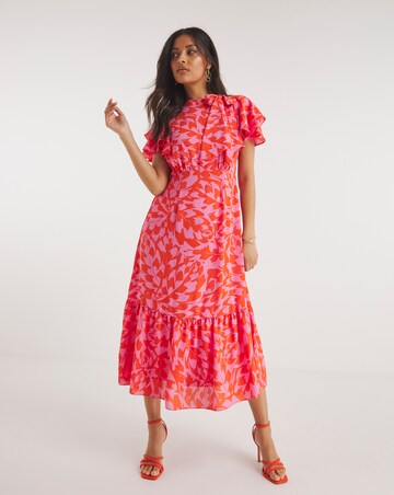Joanna Hope Printed Tie Neck Midi Dress