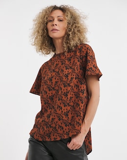 Animal Print Short Sleeved Woven Top