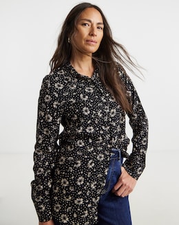 Dipped Back Long Sleeve Shirt - Mono Floral