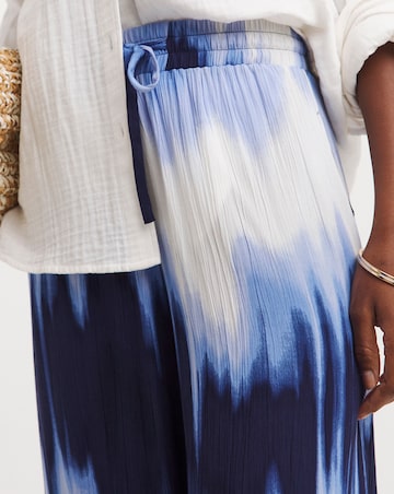 Blue Tie Dye Crinkle Shirred Waist Wide Leg Trousers