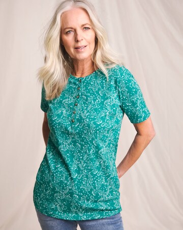 Julipa Printed Pure Cotton Ribbed Henley Top