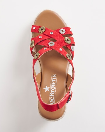Joe Browns Red Wedge Studded Suede Sandals- Wide Fit (E)
