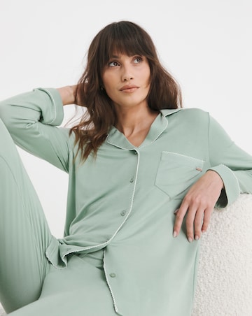 Figleaves Modal Picot Trim Button Through Pyjama Set