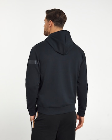 BOSS Navy Stripe Logo Zip Through Hoodie