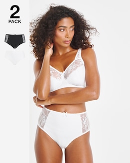 Pretty Secrets (2 Pack) Cotton Lace Full Fit Brief Knickers Black/White