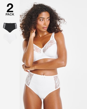 Pretty Secrets (2 Pack) Cotton Lace Full Fit Brief Knickers Black/White