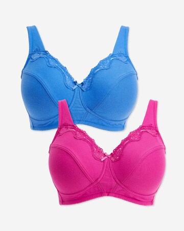 Pretty Secrets (2 Pack) Full Cup Non Wired Cotton Bras (B-G) Cerise/Blue