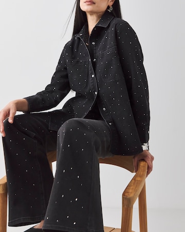Black Embellished Wide Leg Jeans