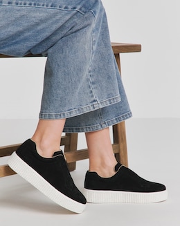 Monique Leather Lace Free Slip on Chunky Trainers - Wide Fit (E)