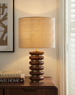 Wood &amp; Brass Ribbed Table Lamp