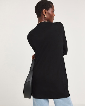 Black Longline Cardigan With Button Cuff
