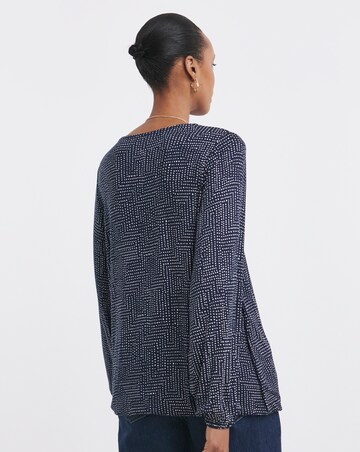 Printed Wrap Long Sleeve Bubble Hem Top