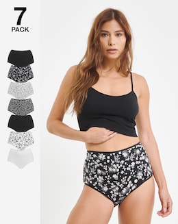 Pretty Secrets 7 Pack Full Fit Brief Knickers Mono Floral