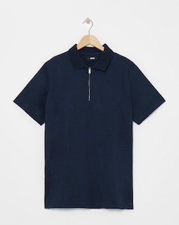 Supima Zip Neck Polo- Navy