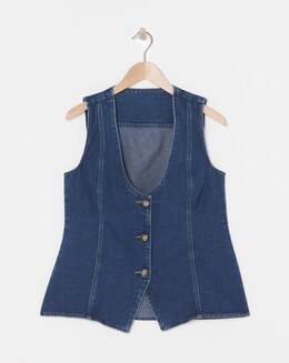 Indigo Denim Longline Waistcoat