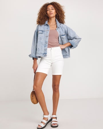 24/7 White Knee Denim Shorts