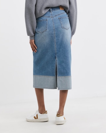 Light Blue Turn Up Midi Denim Skirt