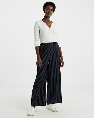 Soft Pull On Navy Pinstripe Wide Leg Trousers