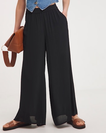 Black Pull On Crinkle Palazzo Trousers