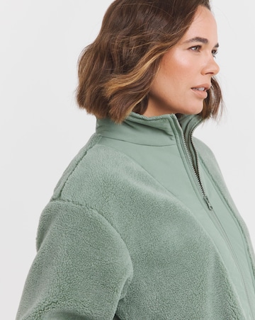 Green Funnel Neck Lined Longline Borg Jacket